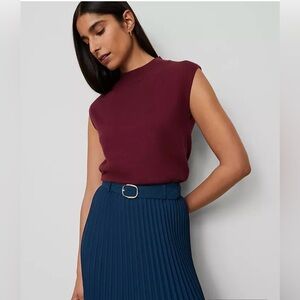 Ann Taylor Refined Mock Neck Sweater Shell Windsor wine